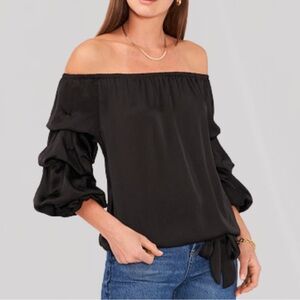 Vince Camuto Black Satin Off-Shoulder Blouse